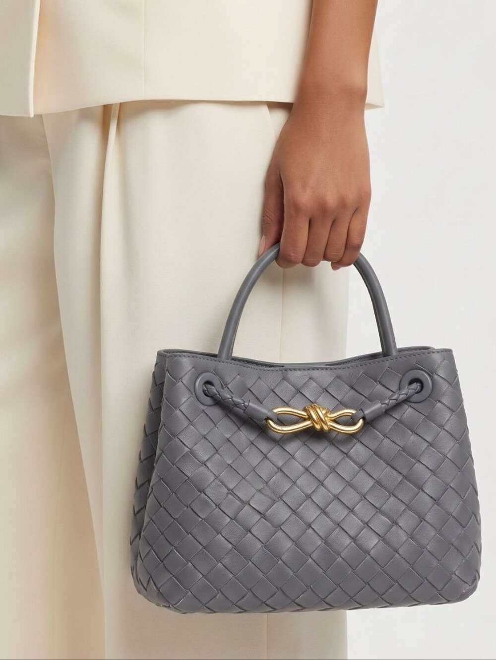 Woven Gray Handbag Lucia Faux Suede